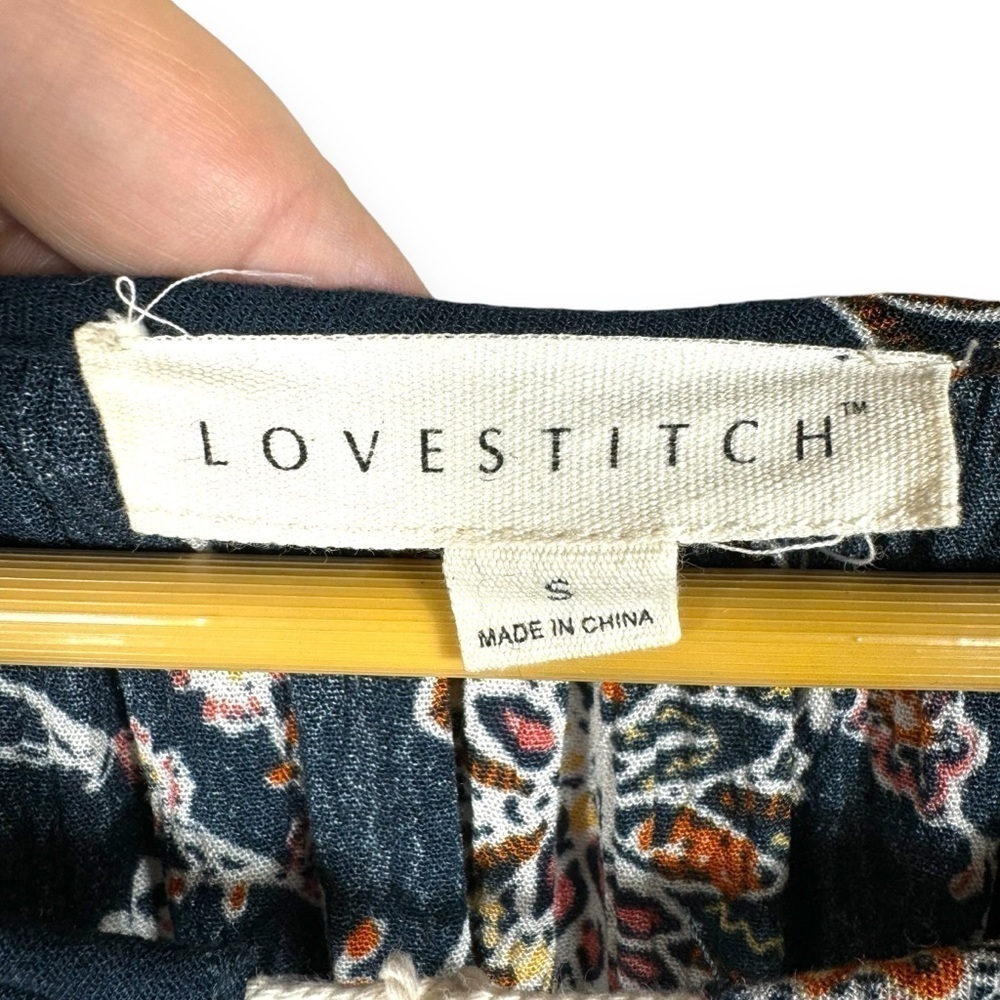 4 for $40 SALE! Lovestitch Floral Print Lace Detail Bell Sleeve Top, Navy, Sz S - Picture 7 of 13